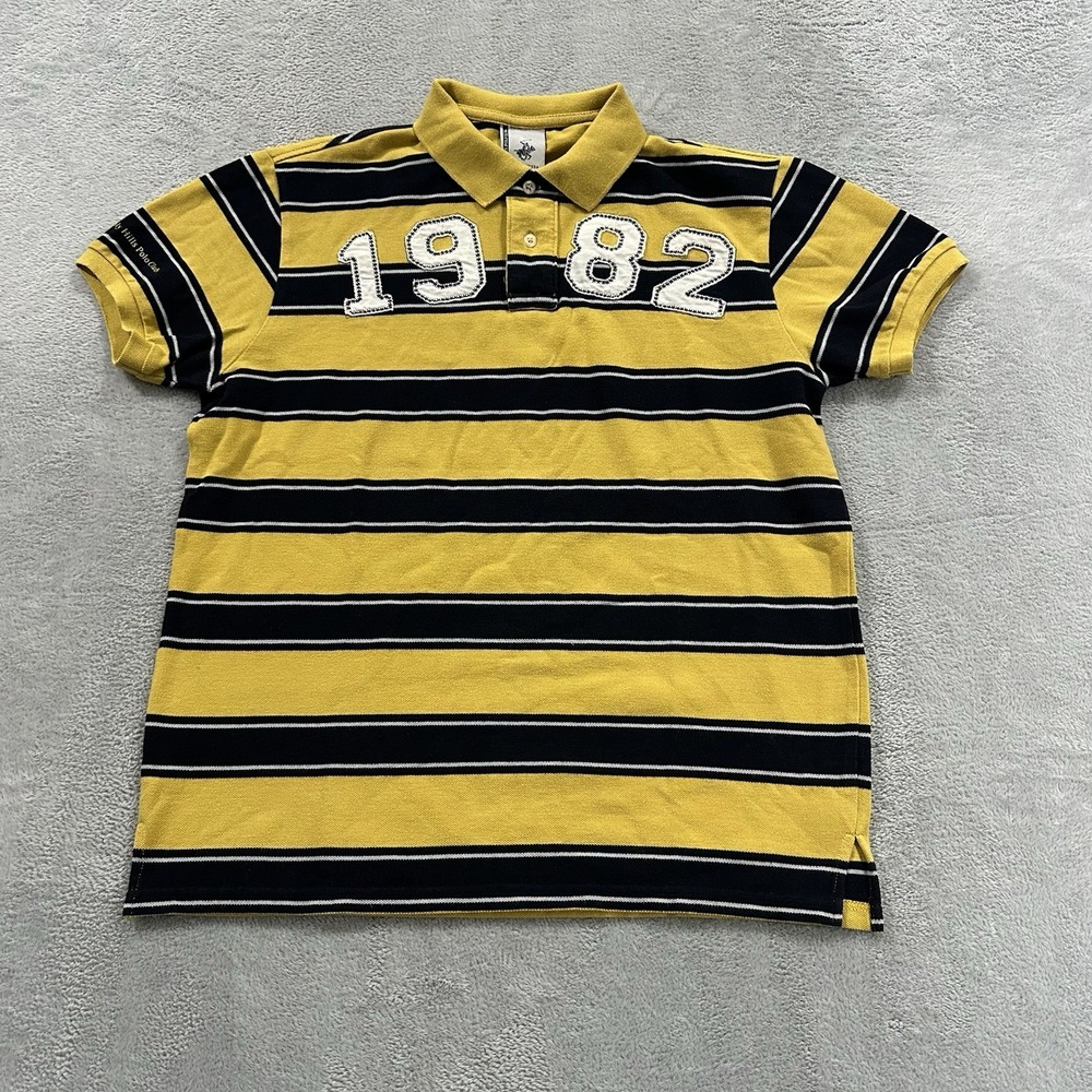Beverly Hills Polo Shirt Rugby Men L Stripe Yellow Black 1982 Preppy Y2K Vtg